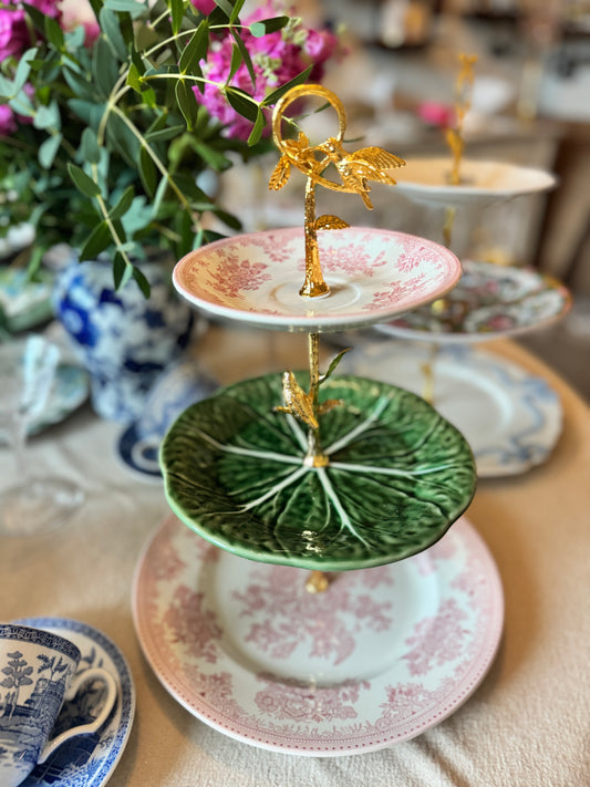 Burleigh Pottery Asiatic Pheasants & Bordallo Cabbage Three Tiered Stand