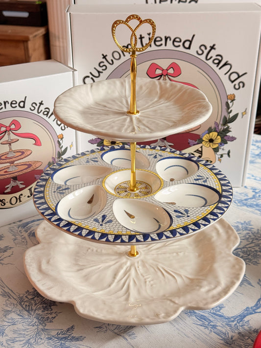 Grandmillennial Oyster Plate Statement Three-Tiered Stand