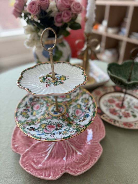 Famille Rose and Bordallo Pink Cabbage Three Tiered Custom Stand