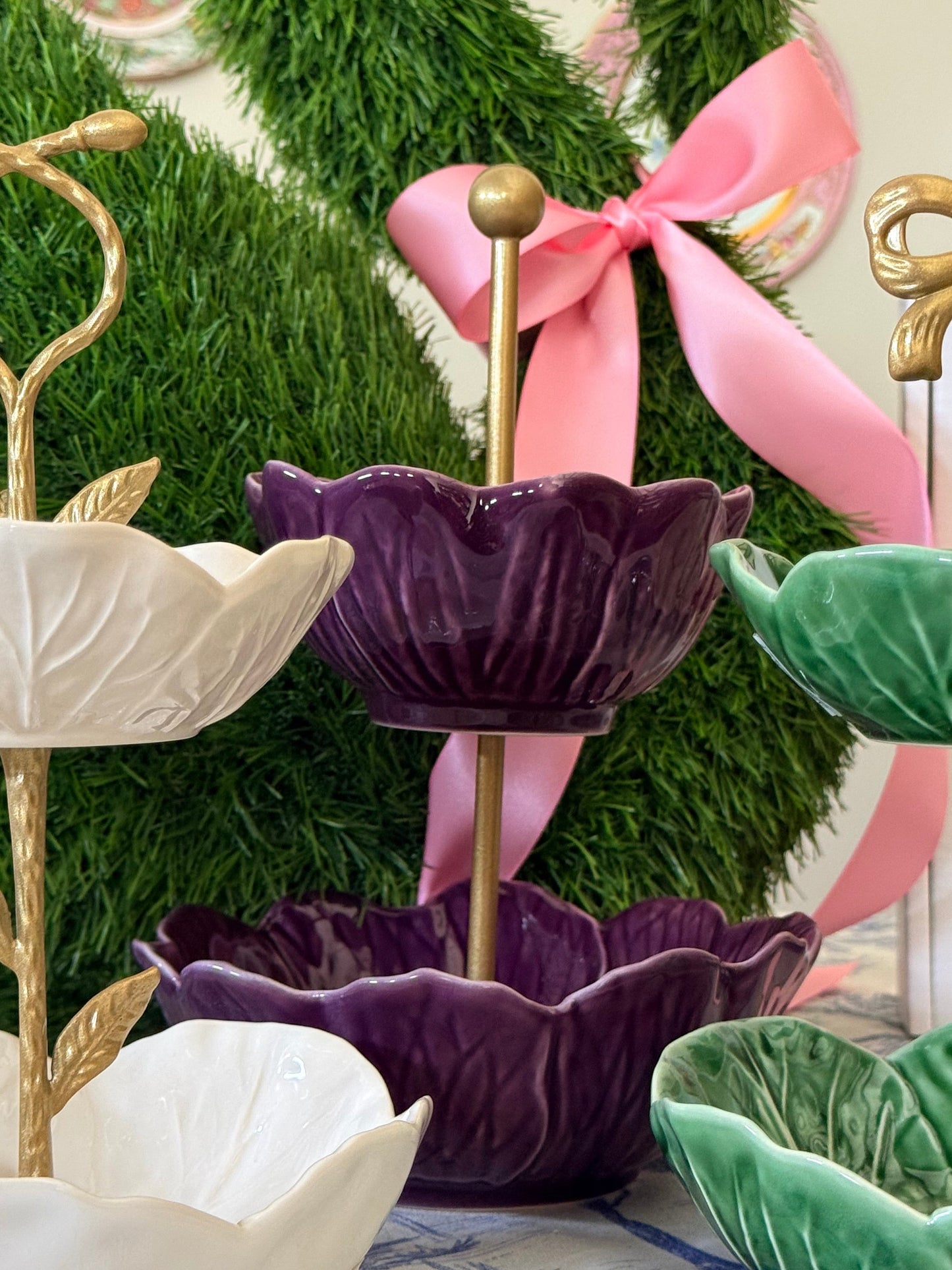 Bordallo Pinheiro Purple Flora Petite Tiered Stand