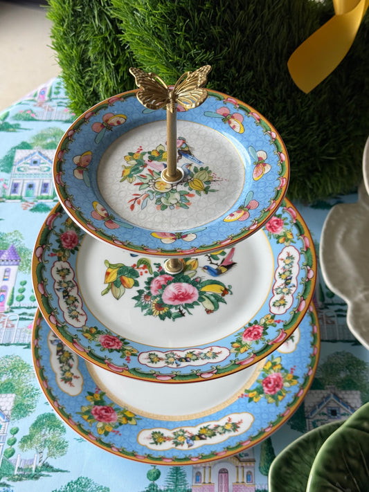 Famille Rose Blue Three Tiered Stand