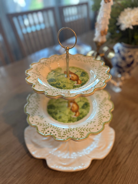 C.E. Corey Fox & Bordallo Cabbage Tiered Stand | Handcrafted Cottagecore Serving Piece