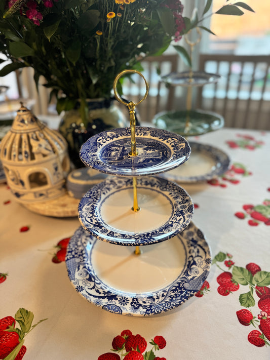 Spode Blue Italian & Brocato Three Tiered Tray