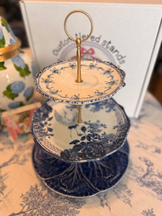 Blue Cabbage and Chinoiserie Three Tiered Stand