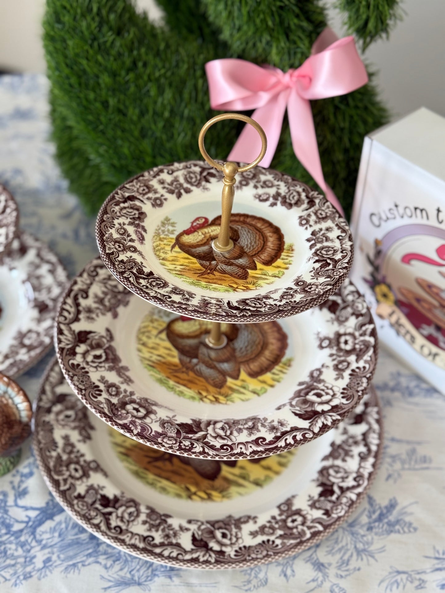 Spode Woodland Turkey Three Tiered Stand – Classic Thanksgiving Serving Piece (12.5” base)