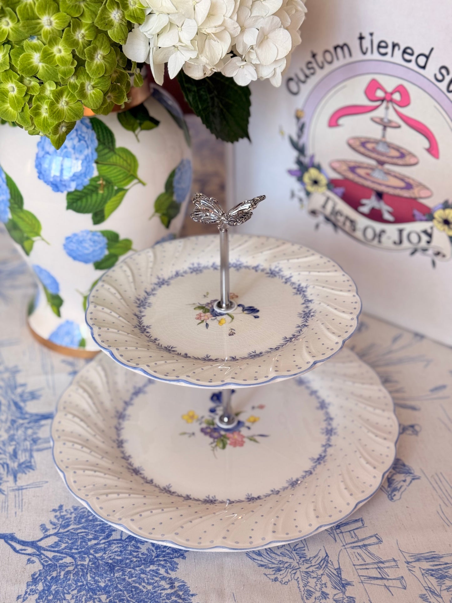 Nikko Blue Peony Two Tiered Stand (Vintage) - 10” base plate