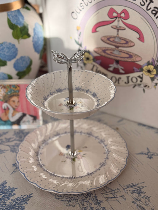 Nikko Blue Peony Tiered Stand – Vintage Style Blue and White Grandmillennial Serving Stand