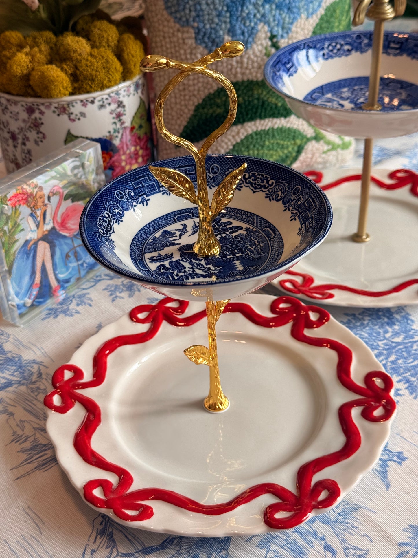 Anthropologie Benedita Bows & Vintage Blue Willow Petite Tiered Stand