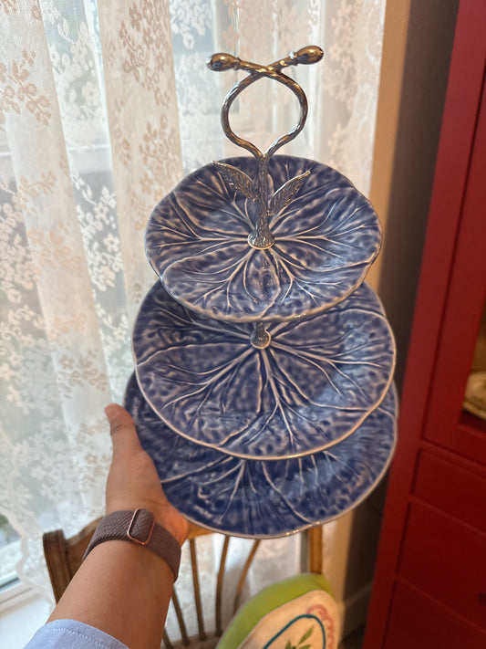 Blue Cabbageware Three Tiered Stand