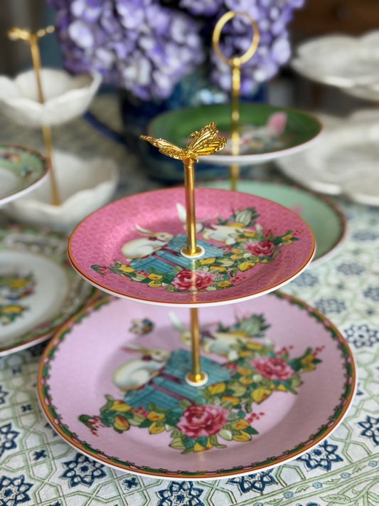 Famille Rose Easter Bunnies Two Tiered Stand (Pink)