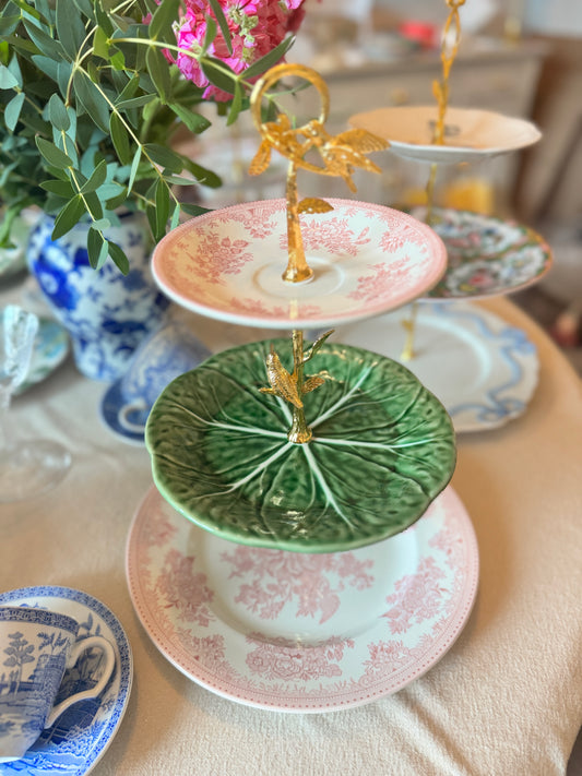 Burleigh Pottery Asiatic Pheasants & Bordallo Cabbage Three Tiered Stand
