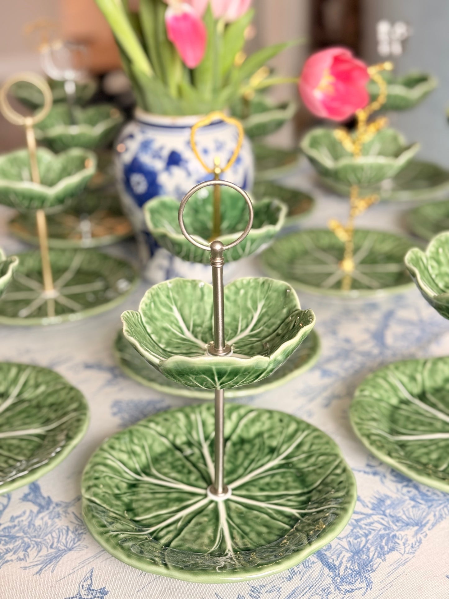 Bordallo Green Cabbage Petite Tiered Stand| Authentic & New Plates