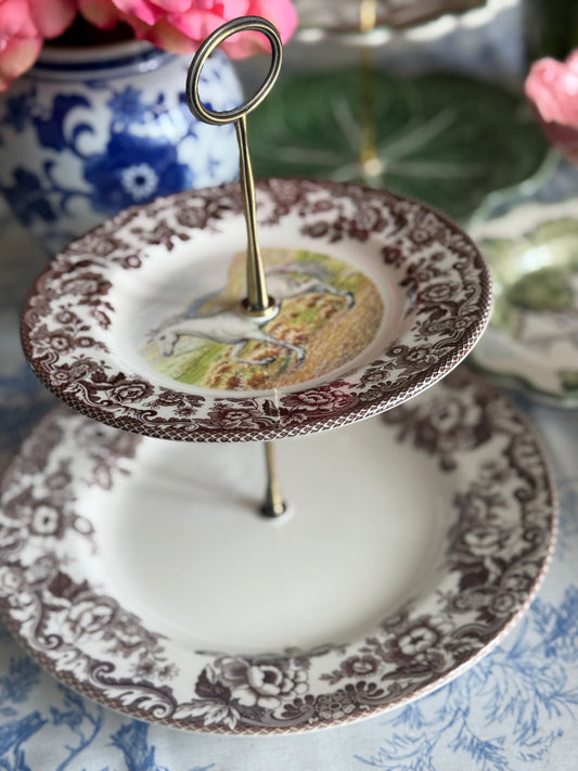 Spode Woodland- Horses Two Tiered Stand