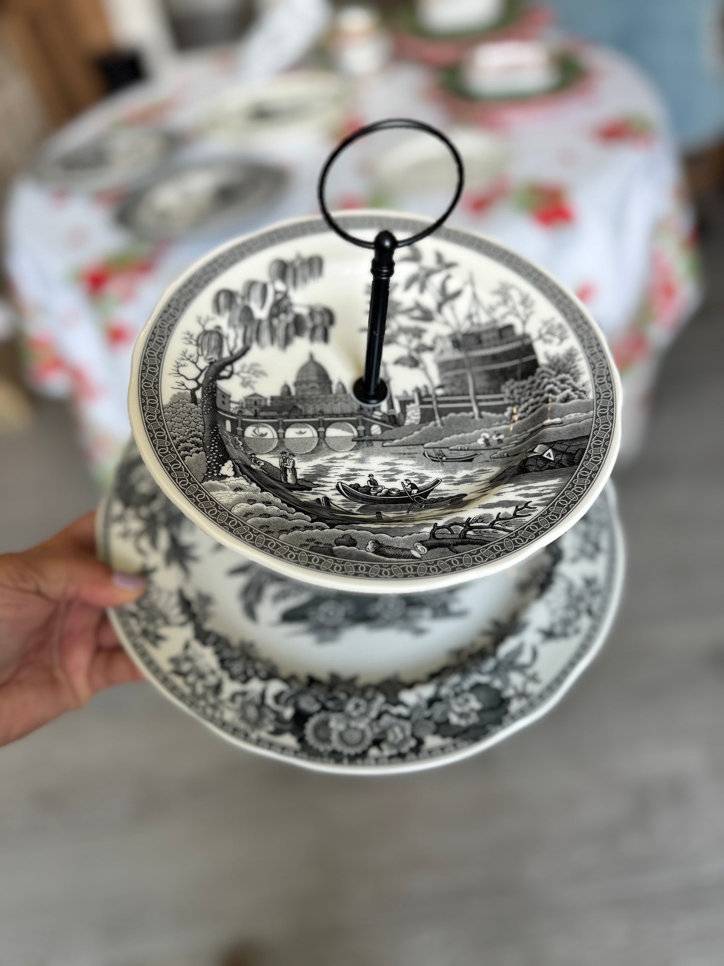 Spode Heritage Rome Two Tiered Stand – Black and White Transferware
