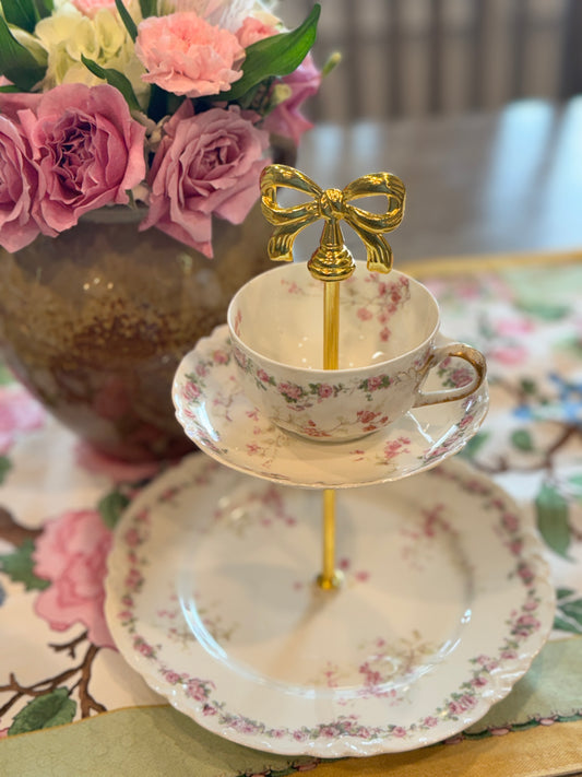 Vintage Pink Floral Two Tier  Stand – Perfect for Alice in Wonderland Tea Parties