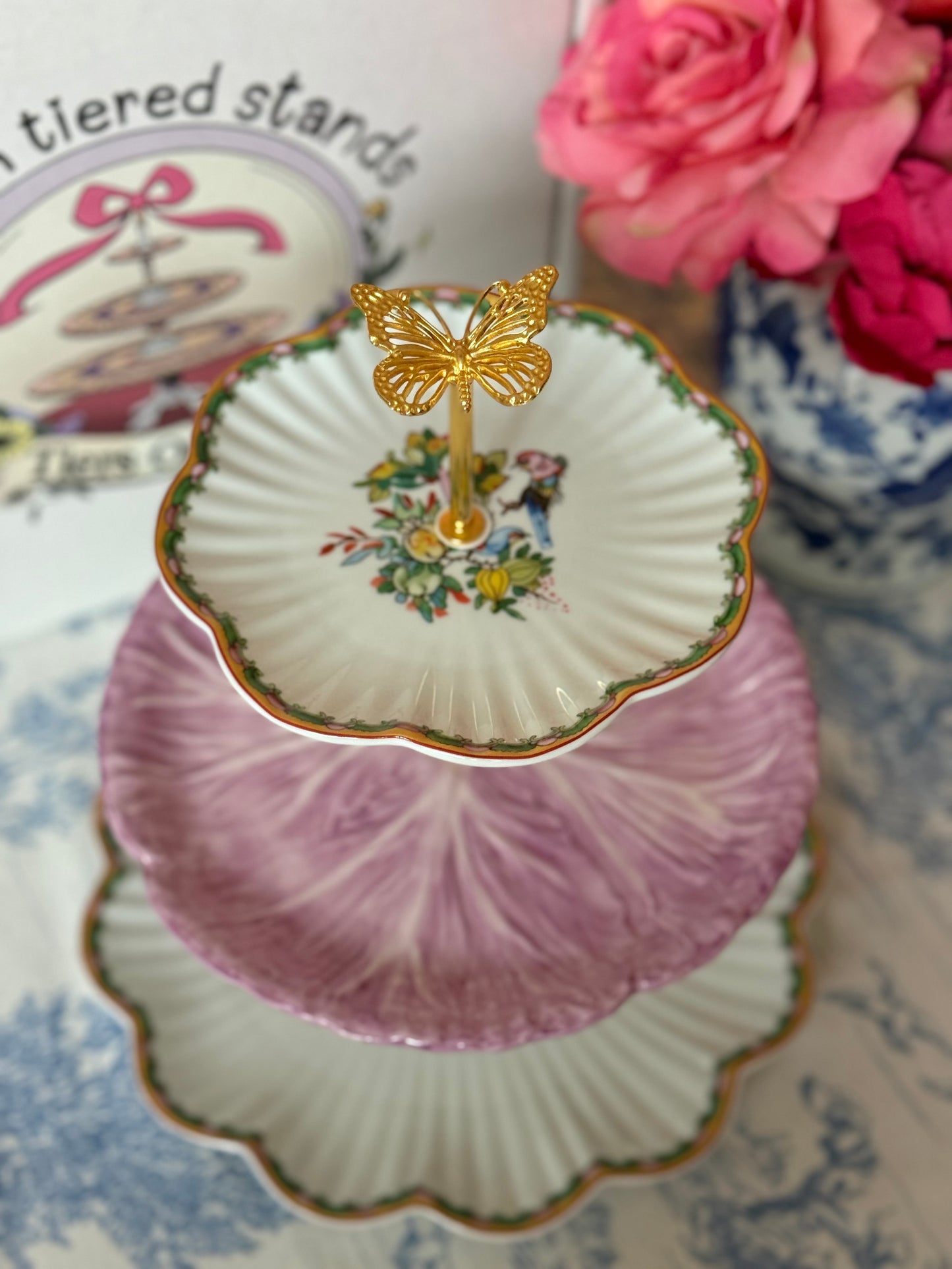Williams Sonoma Famille Rose & Vivo Veronika Lilac Cabbage Tiered Stand – Handcrafted Heirloom Server