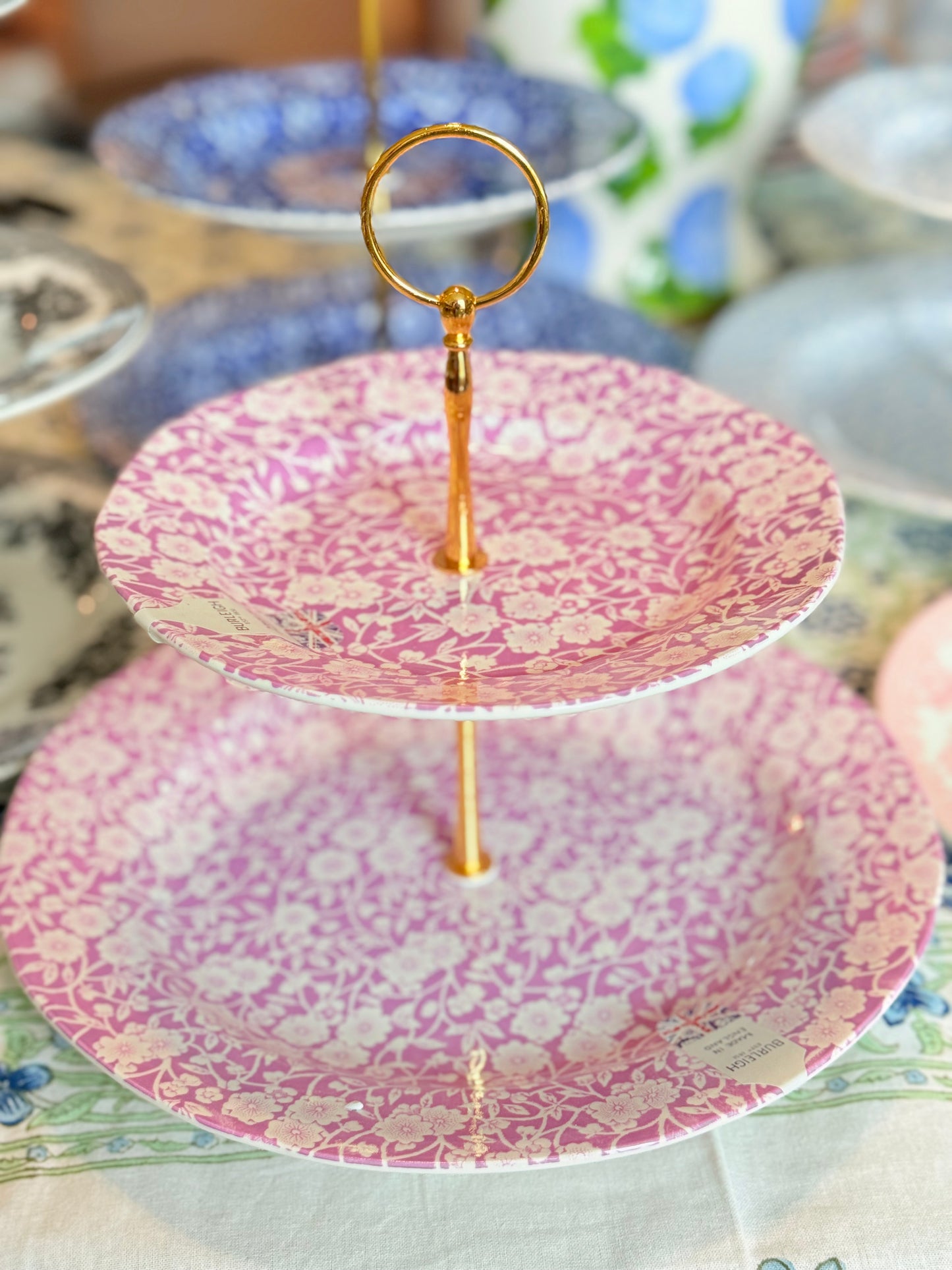 Burleigh Pink Calico Two Tiered Stand