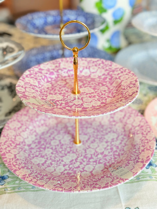 Burleigh Pink Calico Two Tiered Stand