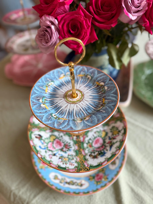 Williams Sonoma Famille Rose Three-Tiered Stand – Custom Tiered Dessert Stand, Handcrafted Floral China