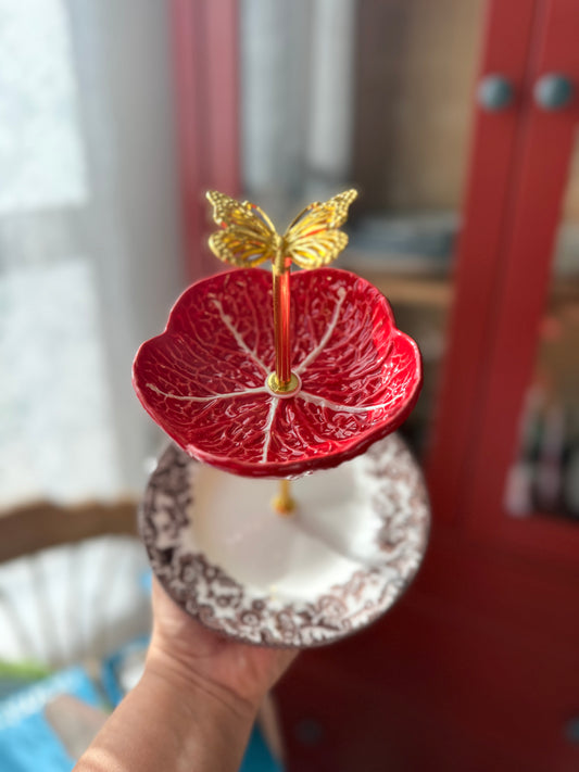 Red Cabbage and Spode Delamere Petite tiered stand