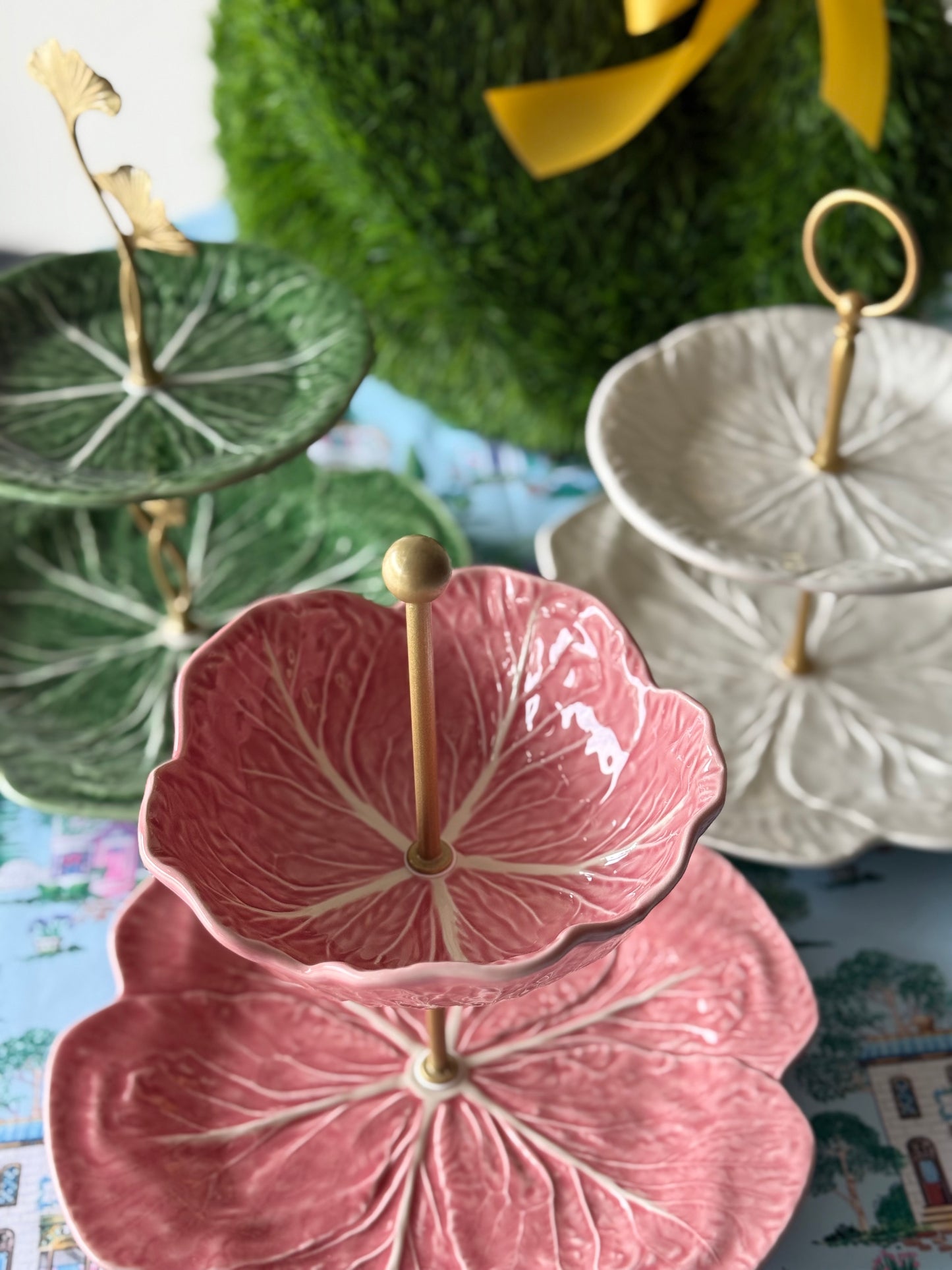 Pink Bordallo Pinheiro Cabbage Two Tiered Stand- 8 inch top bowl