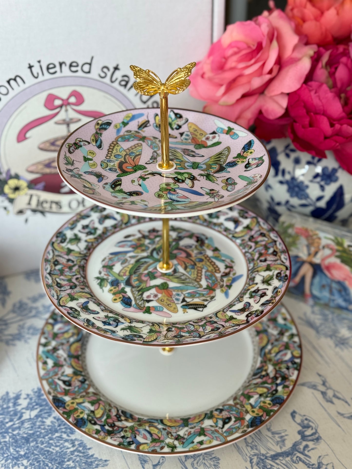 Williams Sonoma Papillon Three Tiered Stand- Thousand Butterflies (Pink)