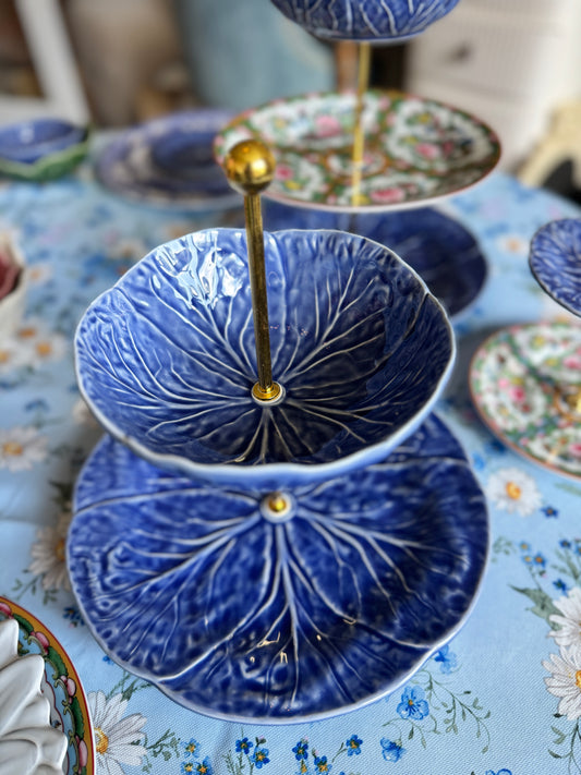Blue Cabbage-ware Two Tiered Stand