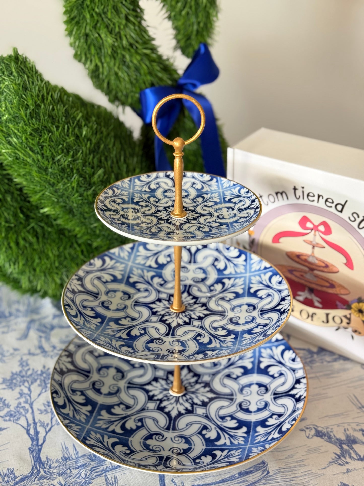 Vista Alegre Transatlántica Three Tiered Serving Stand - Sophisticated Blue and White