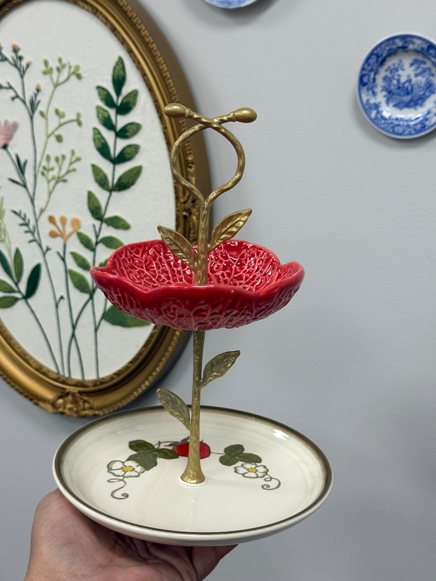 Red Cabbage (Made in Portugal) and Vintage Metlox Poppytrail Petite Tiered Stand