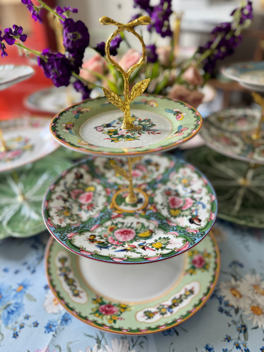 Three-Tier Stand with Williams Sonoma Famille Rose Plates –  Tiered Server for Hosting and Gifting