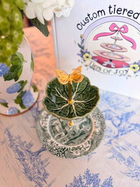 Spode Green Italian and Bordallo Green Cabbage Petite Stand (6” base plate)