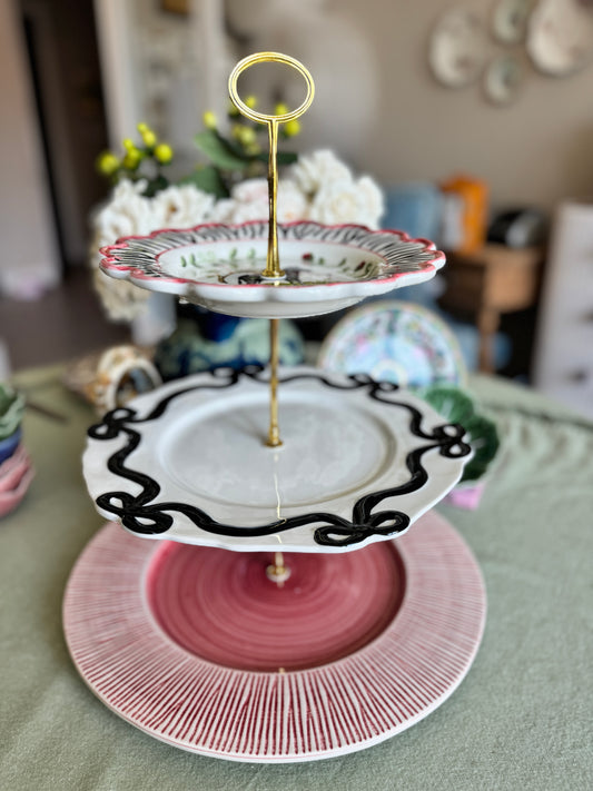 CE Corey Zebra and black bow Three Tiered Stand (13 inch base charger)