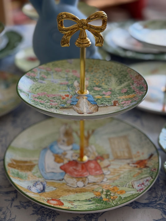 Peter Rabbit Two Tiered Stand – Baby Shower & Easter Dessert Stand | Storybook Nursery Decor (Food Safe)