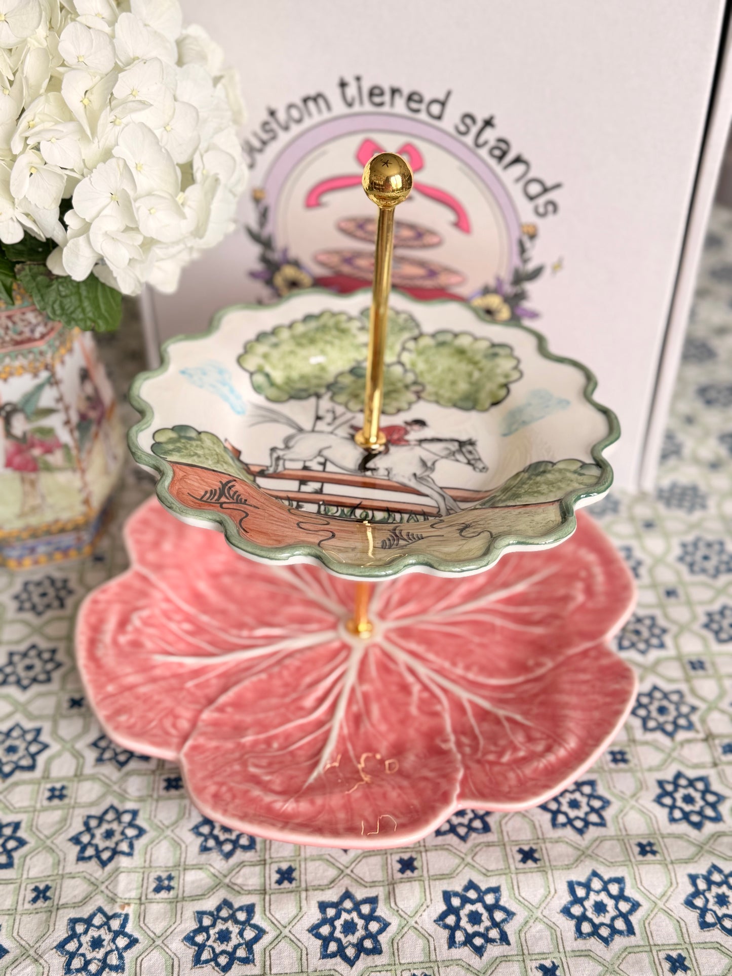 CE Corey Perfect Day and Bordallo Pink Cabbage Two Tiered Stand