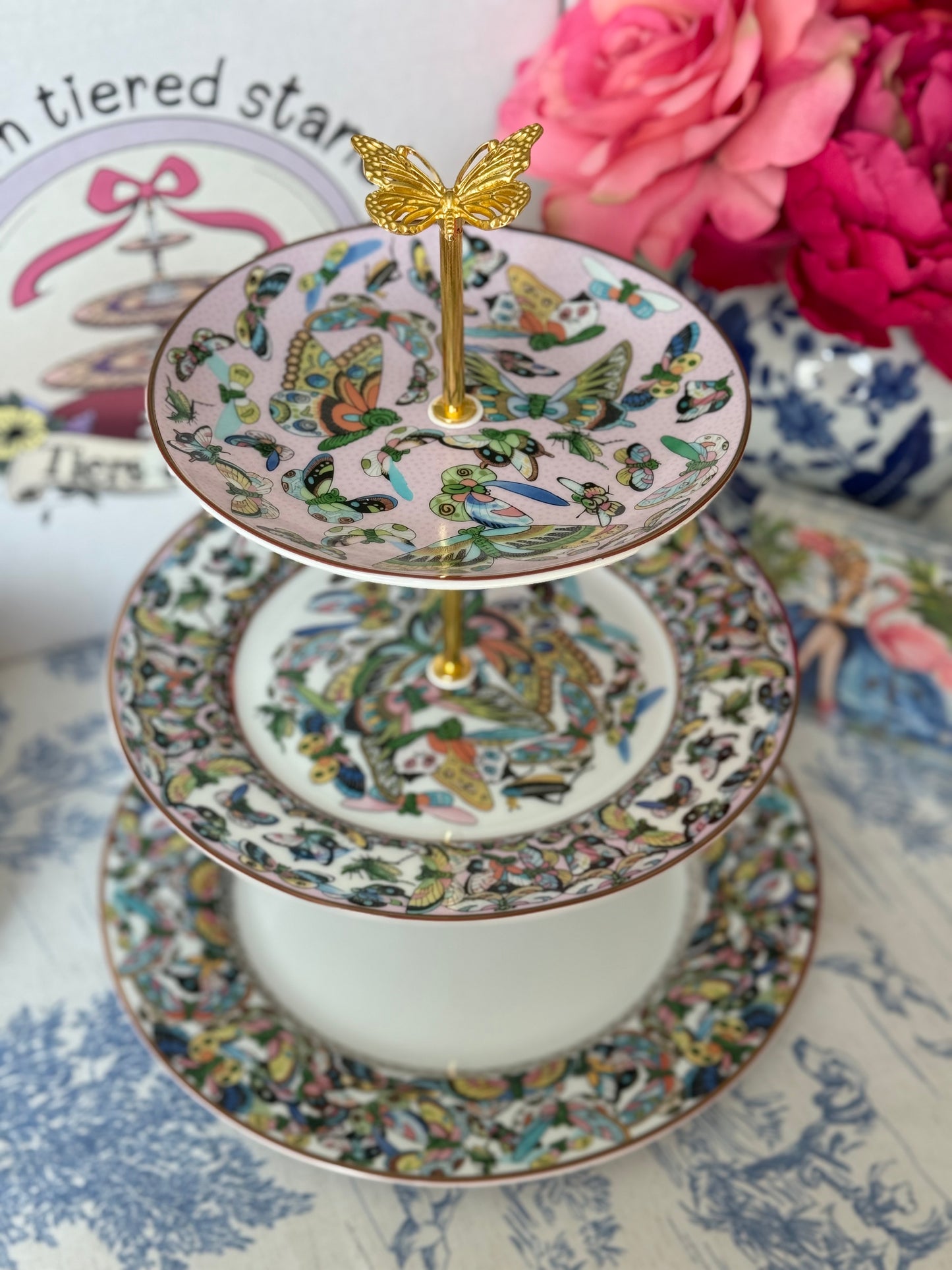Williams Sonoma Papillon Three Tiered Stand- Thousand Butterflies (Pink)
