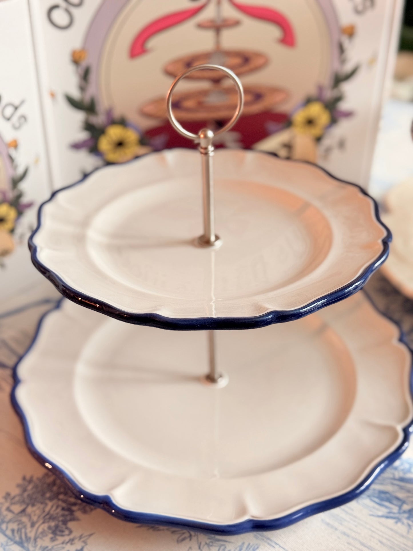 Pottery Barn Heirloom Blue Scalloped Two Tiered Stand (11” Base)