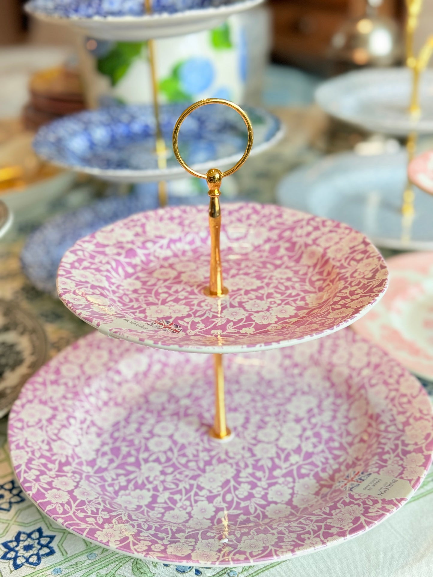 Burleigh Pink Calico Two Tiered Stand