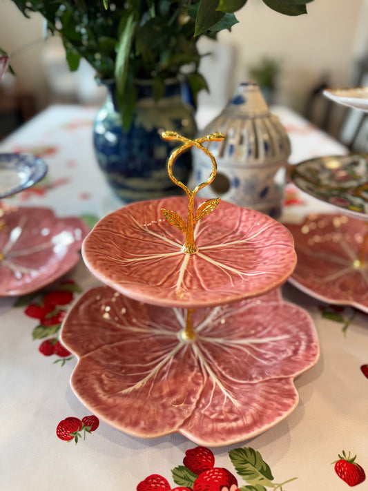 Pink Bordallo Cabbageware Two-Tier Stand
