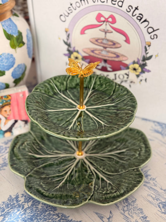 Bordallo Cabbage Tiered Stand – Two- Tier Leaf Design