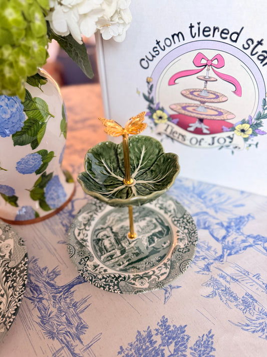 Spode Green Italian and Bordallo Green Cabbage Petite Stand (6” base plate)