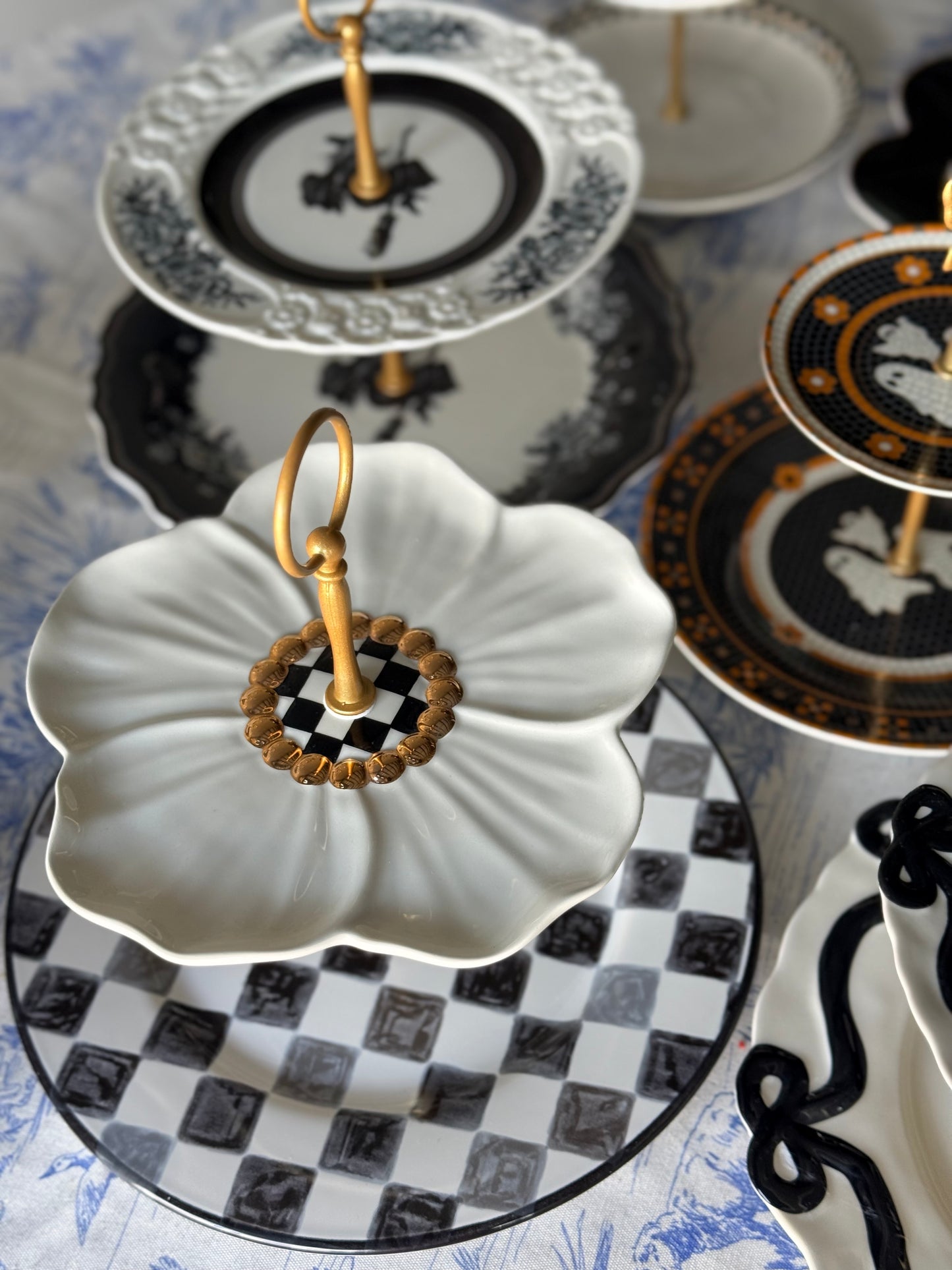 Mackenzie Childs Black Check Two Tiered Stand