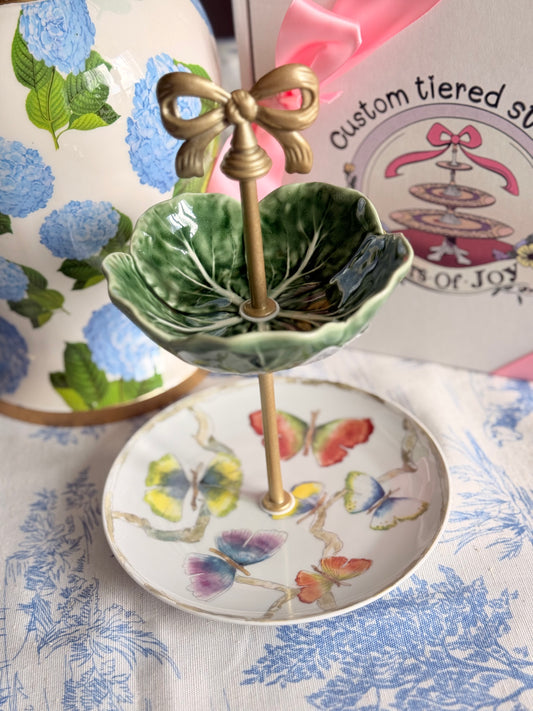 Michael Aram Ginkgo Butterflies and Bordallo Cabbage Petite Tiered Stand