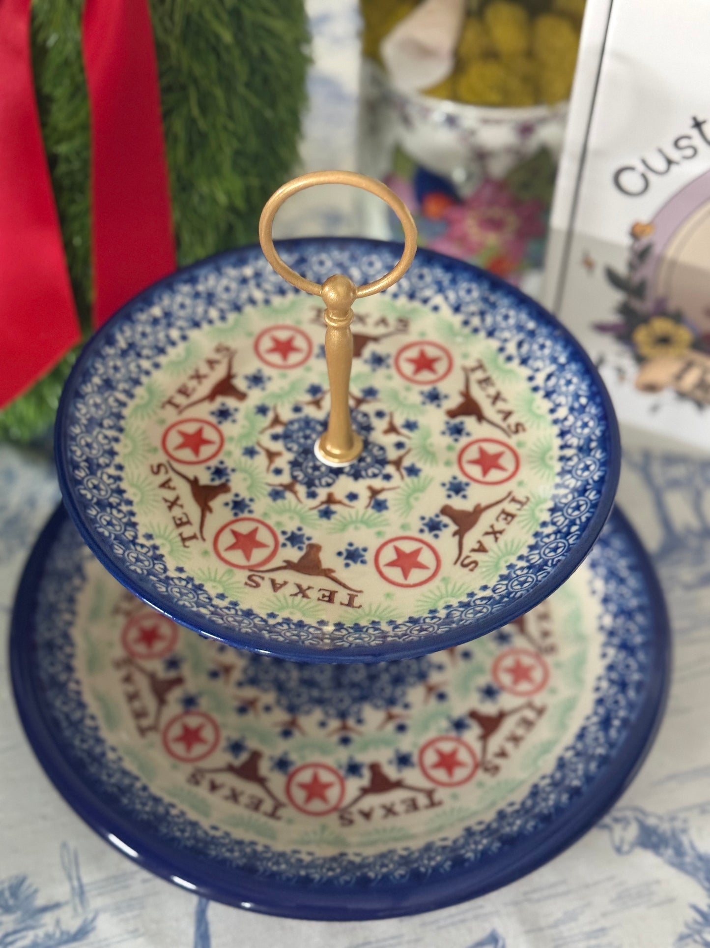 Polish Pottery Texas Star Two Tiered Stand