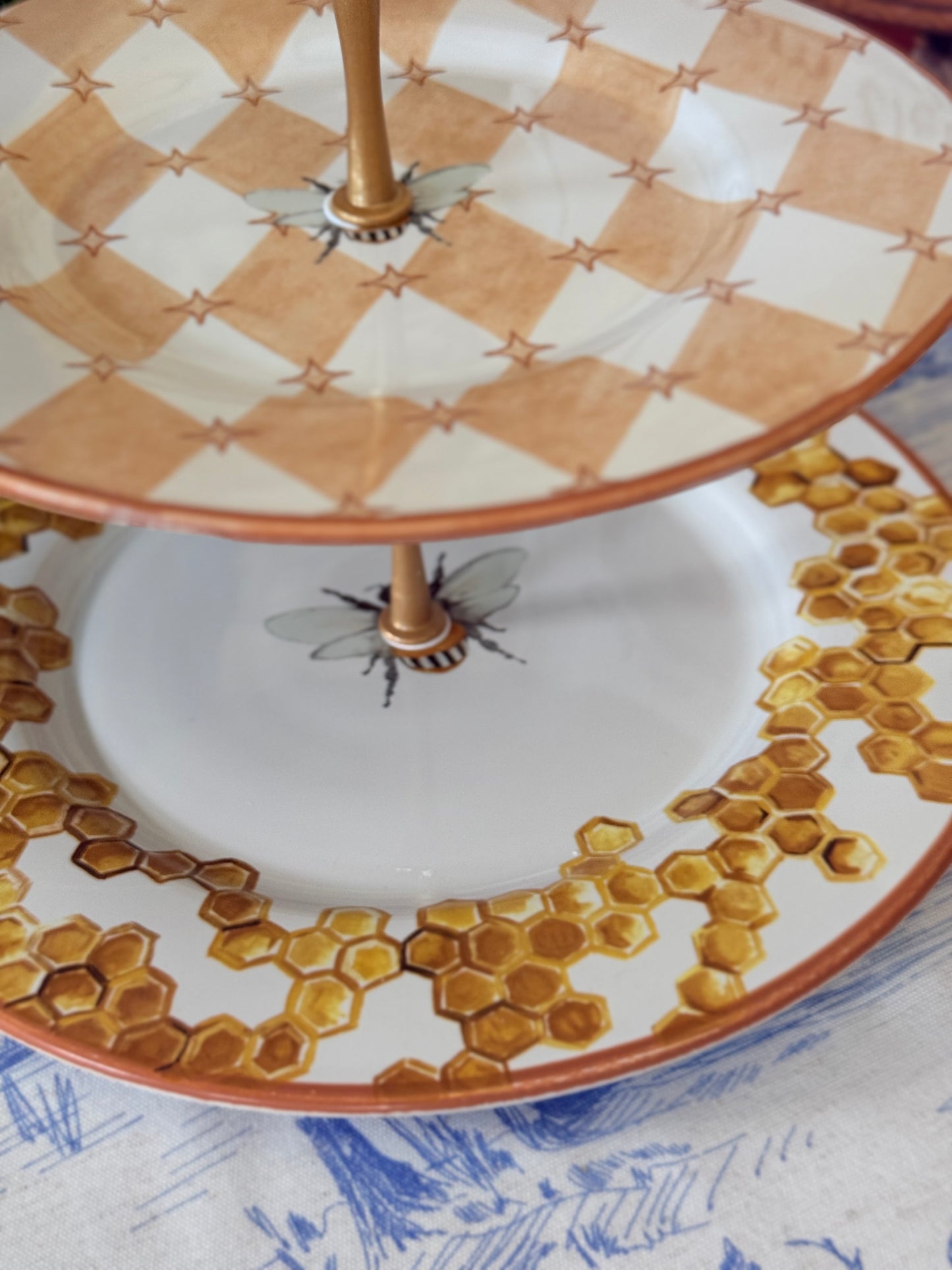 Mackenzie Childs Queen Bee Two Tiered Stand