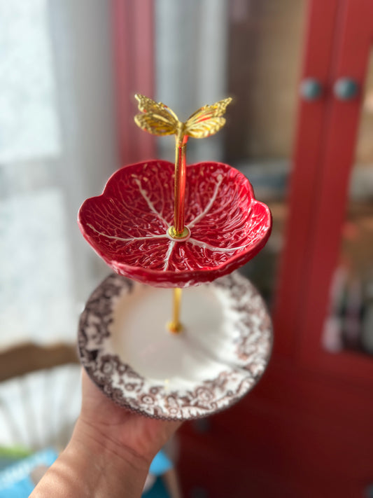 Red Cabbage and Spode Delamere Petite tiered stand