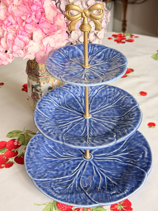 Blue Cabbageware Three Tiered Stand- Made in Portugal
