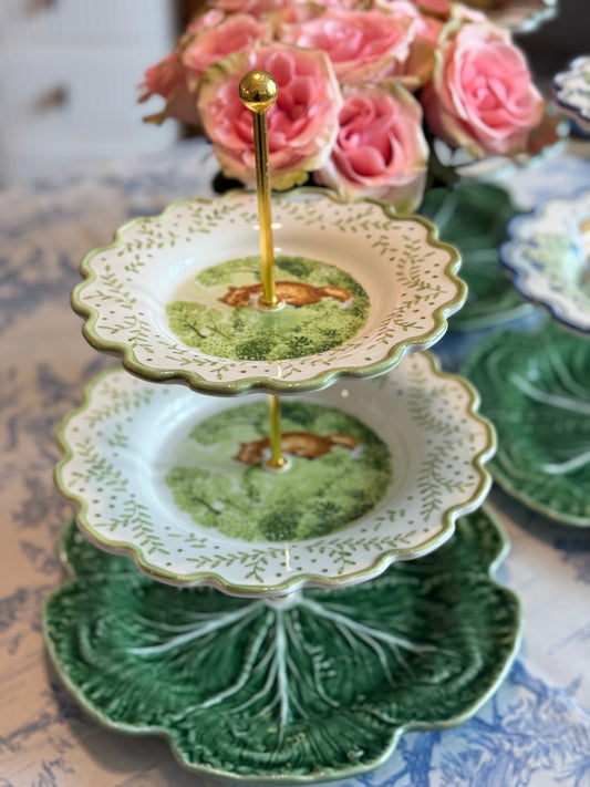 CE Corey Fox and Bordallo Green Cabbage Three Tiered Stand