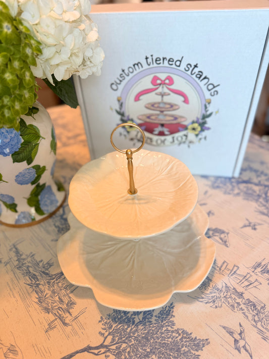 Bordallo Beige Cabbage Two Tiered Stand (10.5” base plate)