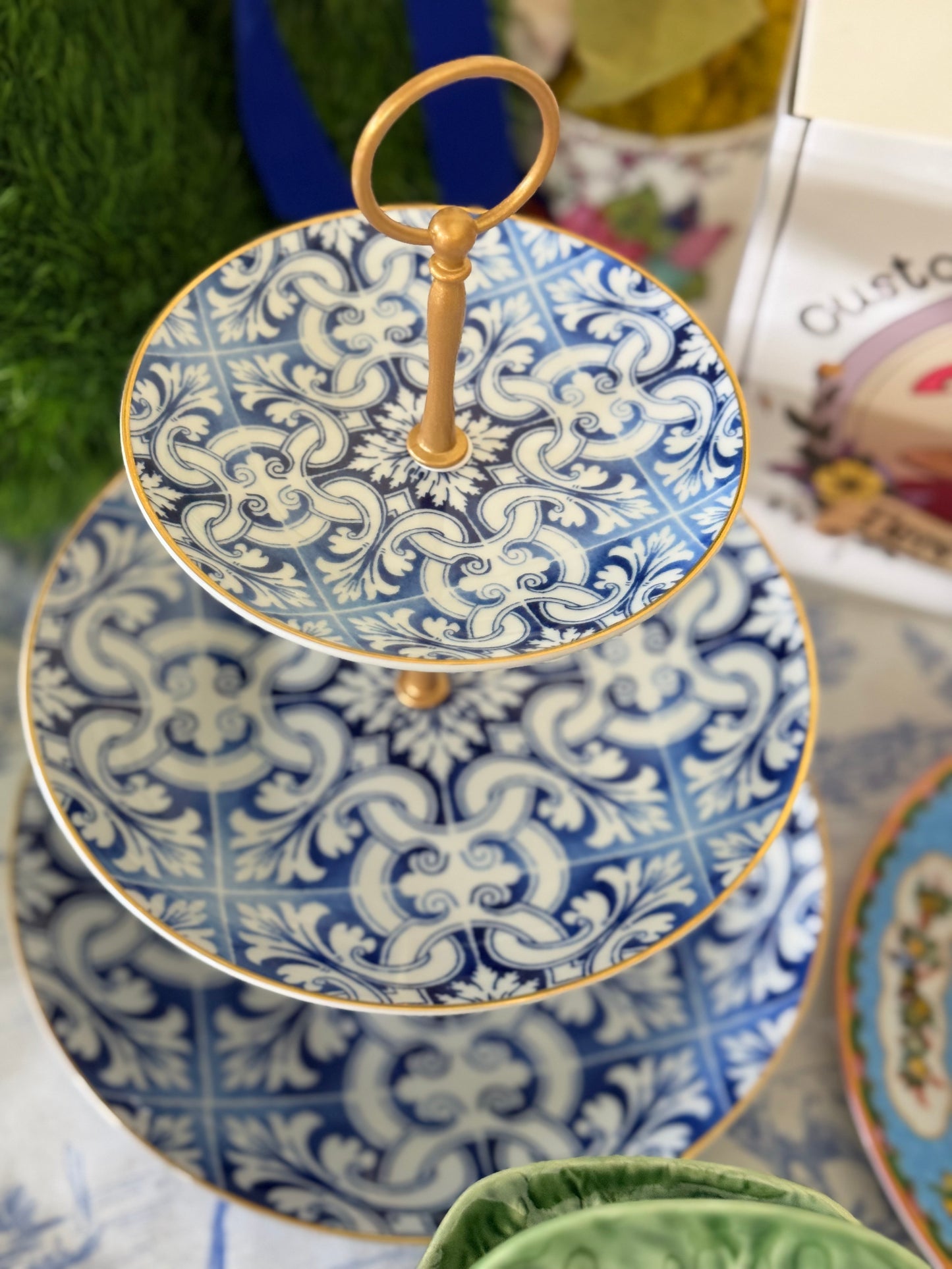 Vista Alegre Transatlántica Three Tiered Serving Stand - Sophisticated Blue and White