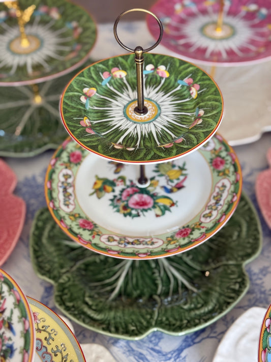 Famille Rose (Green Bok Choy) and Bordallo Green Cabbage Three Tiered Stand